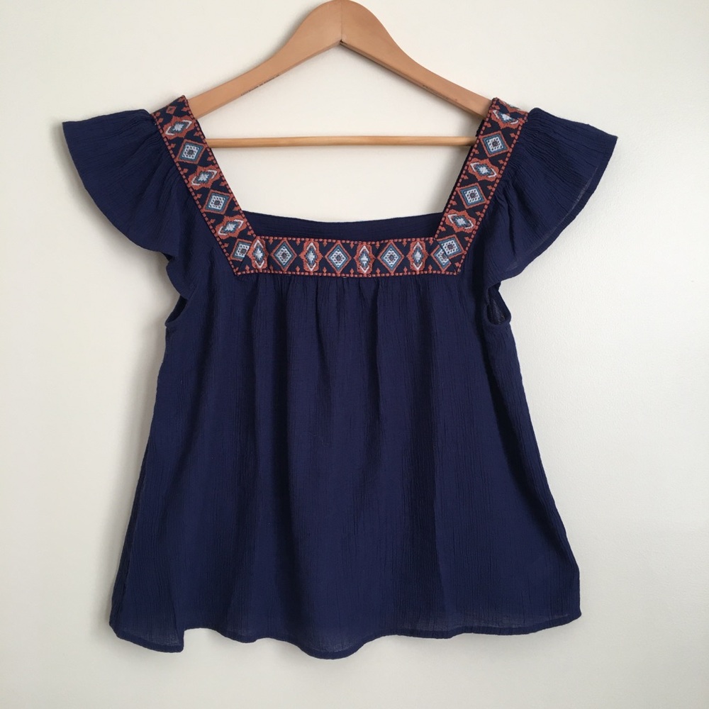 Bohemian Mexican Embroidered Short Sleeve Blouse